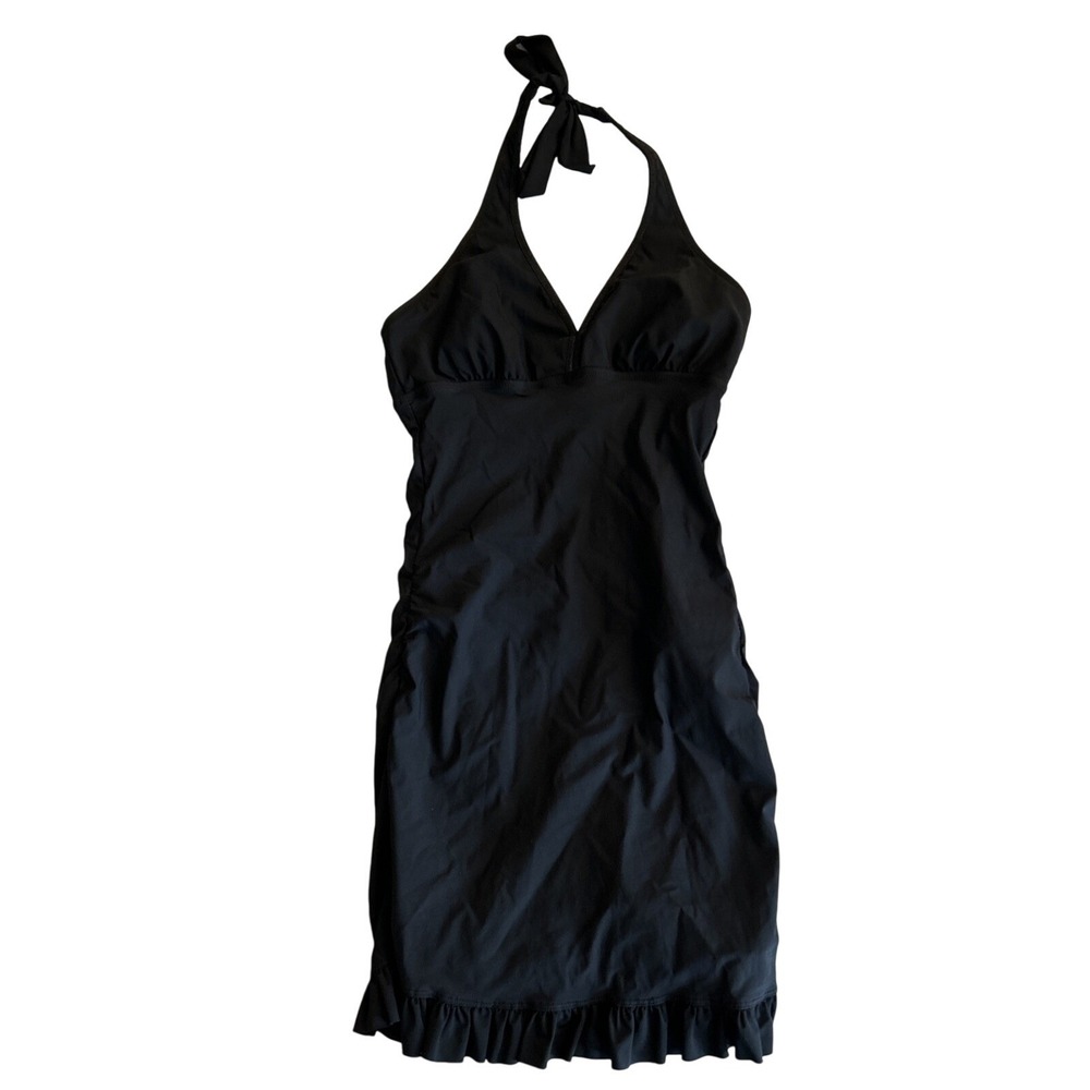 Love Your Assets Sara Blakely Black Halter Swimsuit Dress Size Medium Slimming